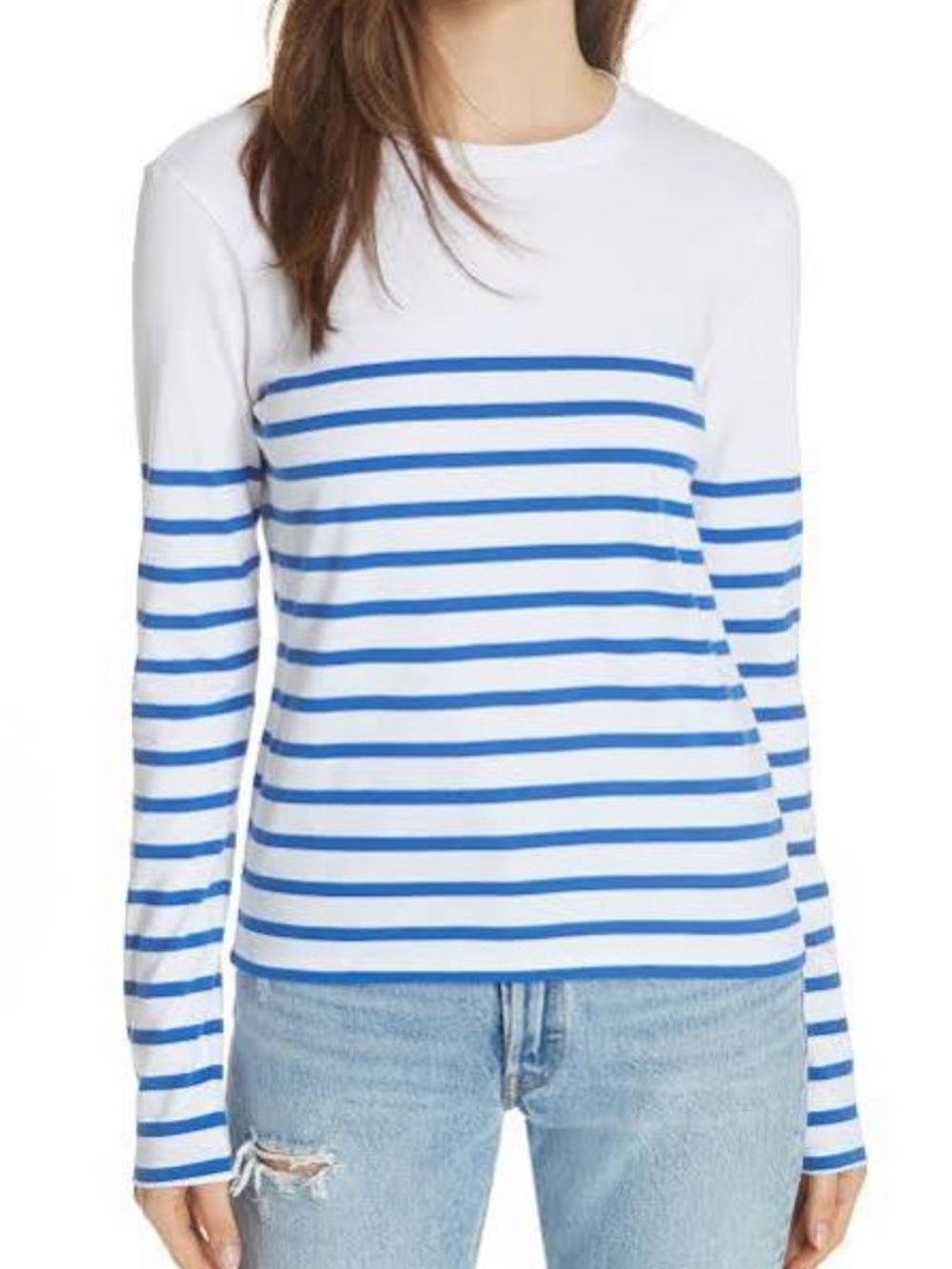La Ligne Lean Lines White & Blue Striped Long-Sleeve Crewneck Top